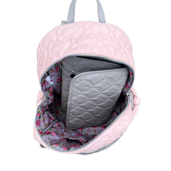Betsey Johnson Pink and Gray True to Your Heart Quilted Backpack Diaper Bag - Picture 6 of 15